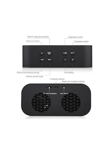 Suofeng Siyah Ultra Portatif Bt 5.0 Hoparlör -免提 Konuşma, Lcd Ekran, Alarm Ve Uyku Modu, 2000mah Pil İle Kaliteli Ses