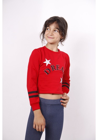 Toontoy Kız Çocuk Yıldızlı Dream Baskılı Sweatshirt Kırmızı