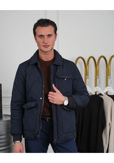 Modefendi Slim Fit Baklava Desen Torba Cep Dolum Elyaf Mont Lacivert