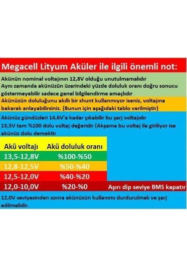 Megacell 12.8v 100ah Lifepo4 Lityum Demir Fosfat Akü