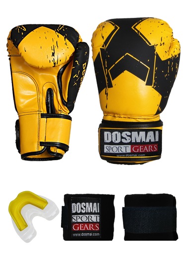 Dosmai Lykia Boks Eldiveni Boks Dişlik Boks Bandaj Seti Sarı 10oz Sarı