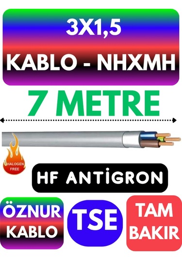 Öznur 3x1,5 Nhxmh Alev İletmez Kablo Metre Seçenekli Gri - 7 Metre