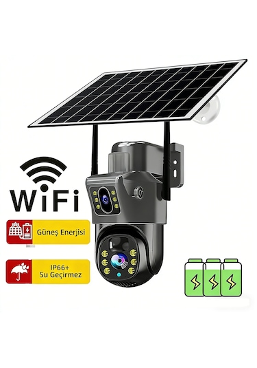 2 Kamera, Güneş Paneli, Wifi Destekli, 6 Mp Kırmızı-mavi Işıklı Alarm Çift Yönlü Ses Gece Görüş Destekli İç Mekan Ve Dış Mekân Kullanımına Uygun