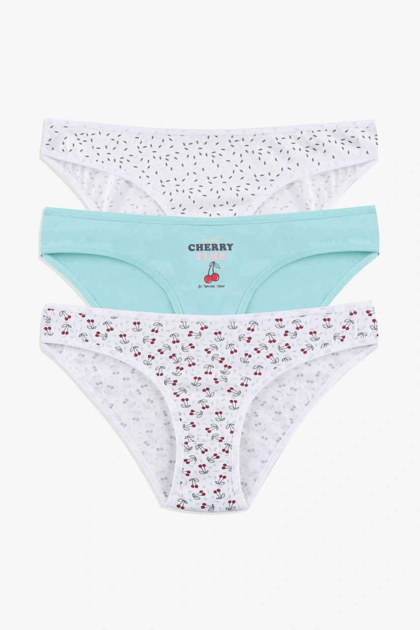 Kadın 3'lü Pamuklu Basic Külot 11040 Yeşil - Beyaz