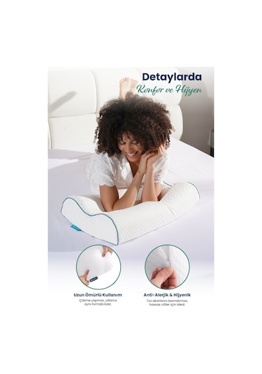Yüksek Çift Boyun Destekli Ortopedik Visco Yastık 60x40x14-12cm Beyaz