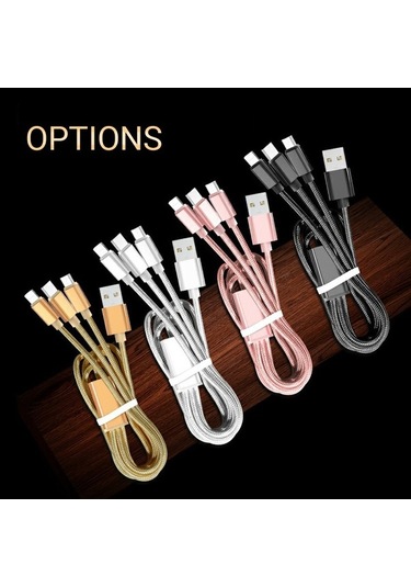 Sandwich 3 Cihazlı 2m 2a Hızlı Şarj Kablosu - Type-c/lightning/micro-usb, Gül Altın