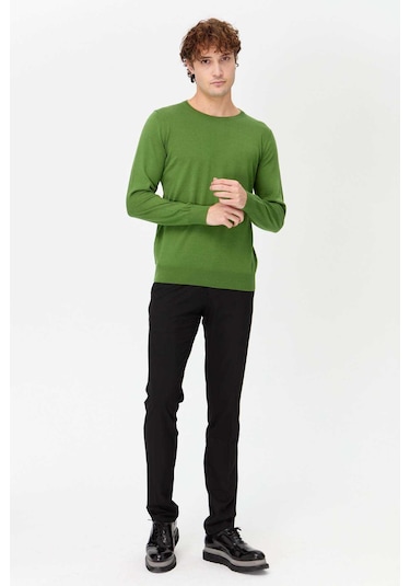 Desen Triko Erkek Basic Sıfır Yaka İnce Triko Kazak 02421603 Açık Yeşil