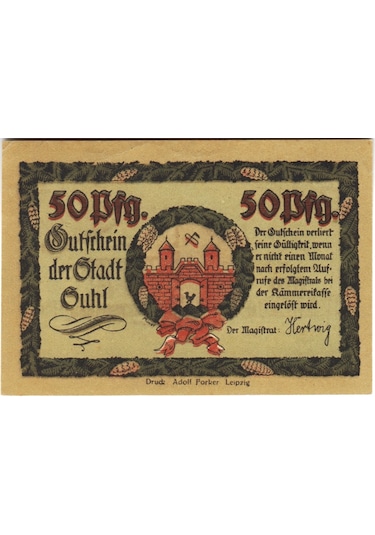 Almanya 50 Pfennig 1914-24 Notgeld-suhl Şehri-saksonya. Çil -