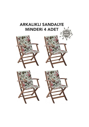 Viphomeconceptltd Sandalye Minderi 4 Adet Arkalıklı Büyük Fermuarlı Yıkanabilir