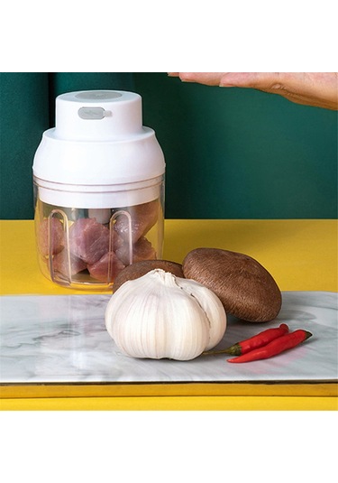 Mini Gıda İşlemcisi, Usb Şarj Edilebilir Güçlü Motor Zencefil Sarımsak Beyaz