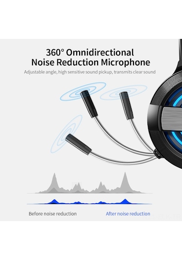 Xindoker Oyuncu Kulaklığı, Mikrofonlu, 50mm Hoparlör, Çift Delikli Renkli Işık, Siyah, Bilgisayar/notebook Uyumlu
