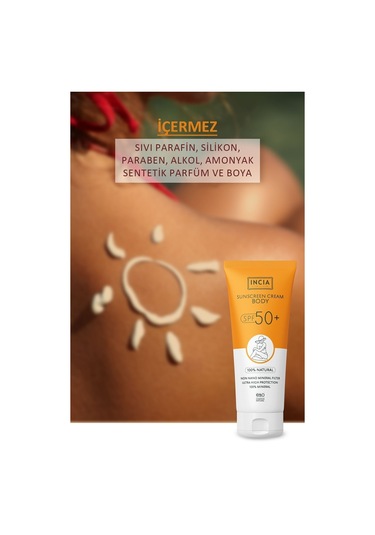 INCIA %100 Doğal Vücut Güneş Kremi Leke Karşıtı Mineral Filtreli Yüksek Koruma SPF 50+ UVA UVB 150 ML