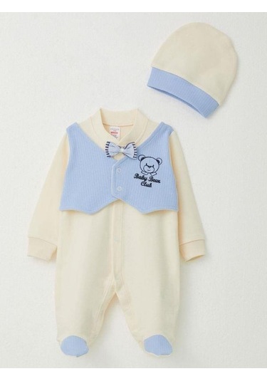Erkek Bebek Yelekli Papyonlu Patikli Tulum-15309 Bej