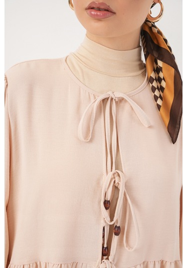 Kadın Önü Bağcıklı Tunik Pantolon İkili Takım 6744 - Krem Krem Kadın Önü Bağcıklı Tunik Pantolon İkili Takım 6744 - Krem Krem