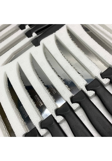 Shogun Japon Malı Tırtıklı Bıçak Seti Keskin Ağızlı Paslanmaz Mutfak Bıçağı Set 17 Parça Günlük Gri - Siyah