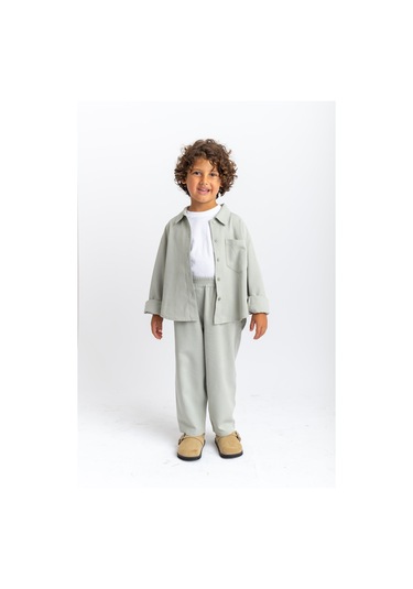 Oliventhekid Unisex Balon Pantolon Gömlek Takım Mint Mint Yeşili