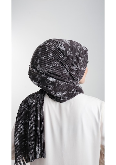 Siyah-Gümüş Pratik Hazır Geçmeli Tesettür Eşarp Kesik Elyaf Pilis (553629987) Çok Renkli