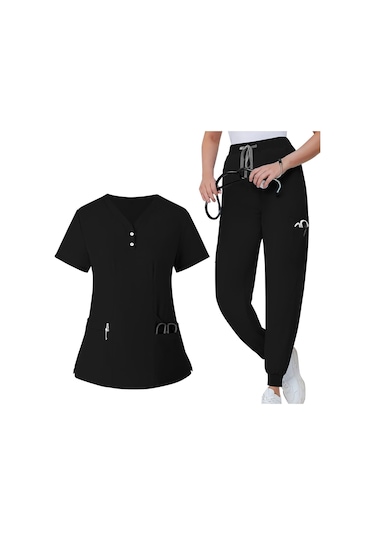 Dolıty Kadın Fırçalama Üniforma Seti Hemşire İş Xxl-siyah