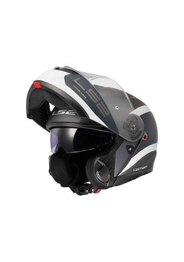 Ls2 Strobe 2 Victory Çene Açılır Kask Mat Titanyum - Beyaz - Mavi