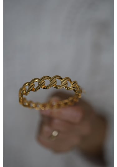 14 Ayar Altın Kalın Cimarlı Kalemli Gurmet Kelepçe Klp24353 Sarı Altın