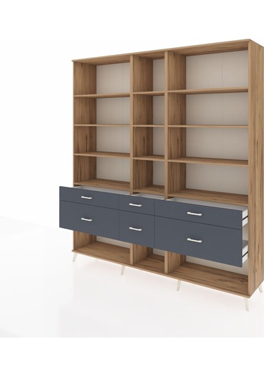Hyperion Dolap 12 Raflı 6 Çekmeceli 220x44x243 Çam-çam/antrasit Atlas Çam/antrasıt