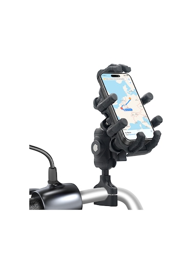 Lemestar Dayanıklı Motosiklet Telefon Tutucu - Siyah Alüminyum Alaşımlı Ve Naylon Siyah