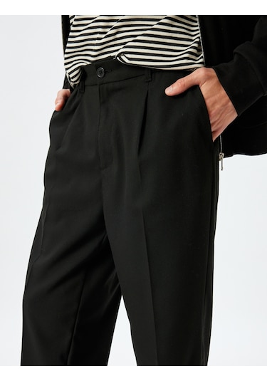 Koton Viskon Karışımlı Düğmeli Kumaş Pantolon Siyah 5wpm40001hw Siyah