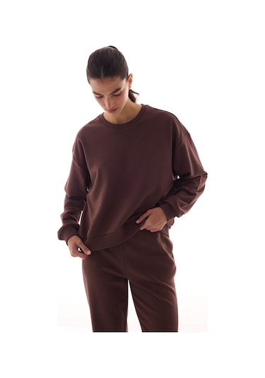 Penti Kahverengi Dikiş Detaylı Bisiklet Yaka Pamuklu Sweatshirt