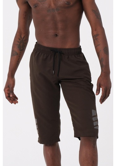 Haki Yeşil Büyük Beden Diz Altı Uzun Boy Basic Model Su İtici Özellikli Erkek Plaj Deniz Kapri Şort 001