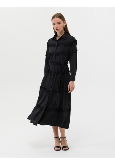 Pierre Cardin Kadın Siyah Comfort Fit Dokuma Elbise 50262953-vr046 Siyah