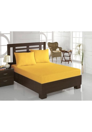 Çift Kişilik Ranforce Kumaş Lastikli Fitted Çarşaf Takımı Sarı