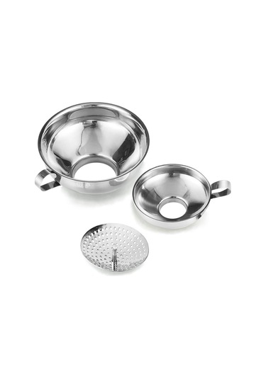 Ximistore9 3'lü Çelik Mutfak Huni Seti Filtre Dahil - Standart Ve Geniş Açık Mason Kavanozları İçin Gümüş