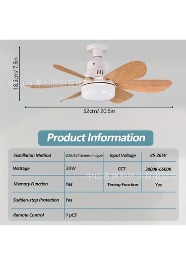 Uzaktan Kumandalı E27 Çıkarılabilir Kanatlar Ev Tipi Modern Işıklı Tavan Vantilatörü 40w Beyaz