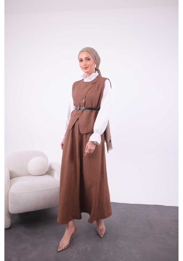 Bambu Keten Üçlü Takım Kahverengi