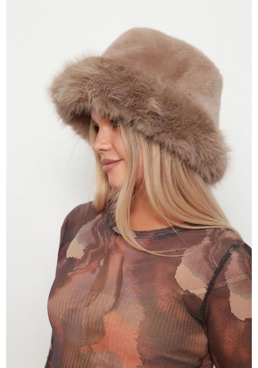Kadın Peluş Bucket Kalpak Şapka 1143 Rkş-14 Vizon Vizon