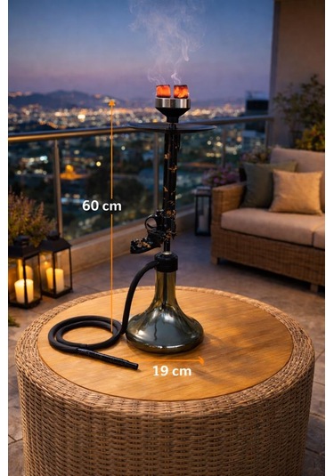 Modern Nargile Takımı 60 Cm Cam Şişe Siyah Gövde Balkon & Teras Keyfi Yüksek Performans