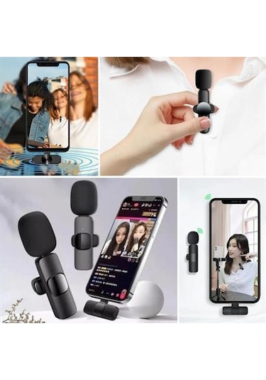 Type C Uyumlu İphone Dönüştürücülü Kablosuz Yaka Mikrofonu Android Ve İphone Uyumlu Mini Mikrofon