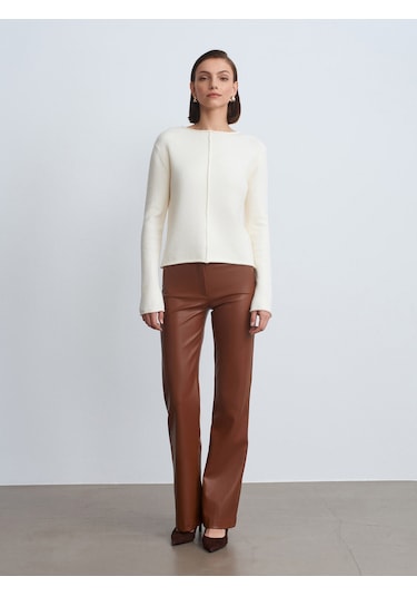 Dilvin 72237 Suni Deri Çan Paça Pantolon-karamel Karamel