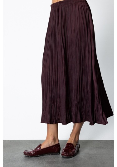 On Kadın Kırışık Görünümlü Midi Etek 64209 Bordo Bordo