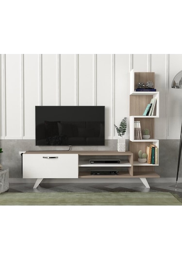 Dekorister Ceren Kitaplıklı Tv Ünitesi Beyaz-Cordoba