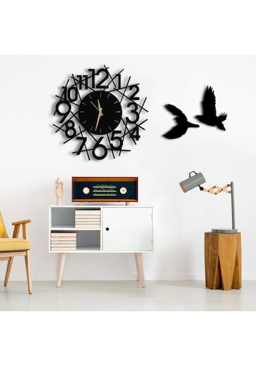 50X50 Dekoratif Duvar Saati + Tablo 35 Cm Hediye (506362157) Siyah