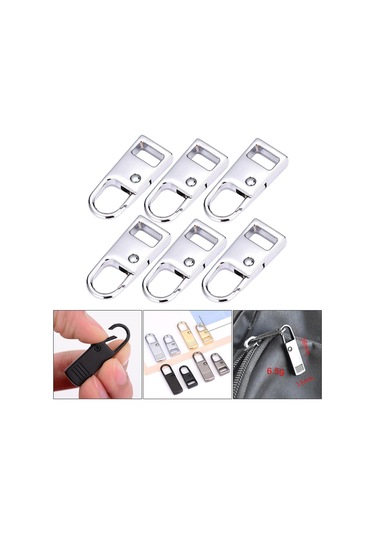 Suntek 6 Adet Metal Ayrılabilir Fermuar Etiketleri Giyim Gümüş S Için Tamir Çekme Sekmeleri