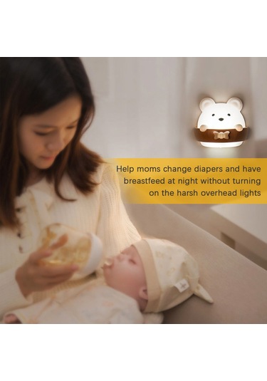 Yifomall Ayı Figürlü Led Gece Lambası - İki Renk Işık Soğuk/sıcak - 10 Seviye Parlaklık - Uzaktan Kumanda - Usb Şarjlı 1600mah Pil Sari