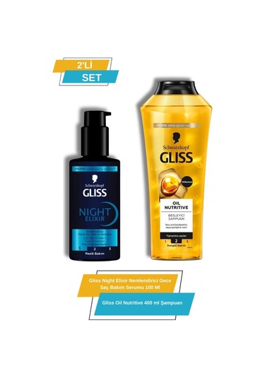 Gliss Night Elixir Nemlendirici Gece Saç Bakım Serumu 100 ML + Oil Nutritive Besleyici Şampuan 400 ML