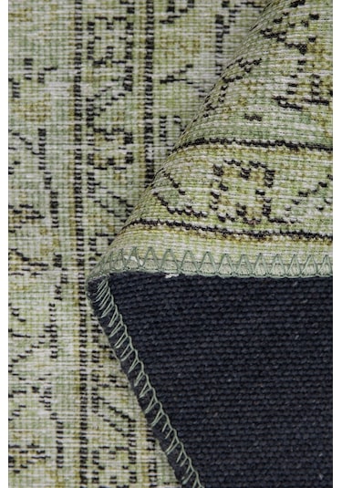 Folk Eskitme Desenli Dokuma Taban Dekoratif Yeşil Halı Ba 27