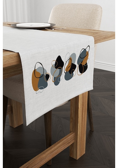 Kahverengi Lacivert Modern Soyut Desenli Dijital Baskılı Runner 4