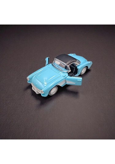 Nostaljik Metal Çek Bırak Mavi 1957 Chevrolet Corvette Araba Kapılar Açılır Diğer