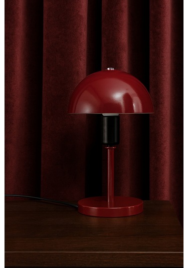 Modern Bordo Metal Masa Lambası Mantar Başlıklı Dekoratif Masa Ve Komodin Lambası Bordo