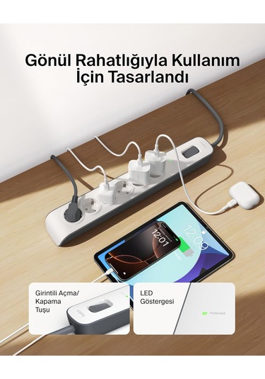 Belkin Surge Plus Priz Dalgalanma Koruyucu 2.4a, 2m Kablo , Beya
