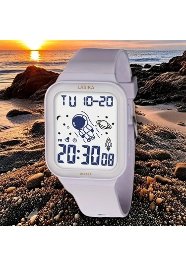 Primepickings Kızlar Astronot Tema Işıklı Mavi Kare Kadranlı Ipx7 Suya Dayanıklı Digital Saat Diğer